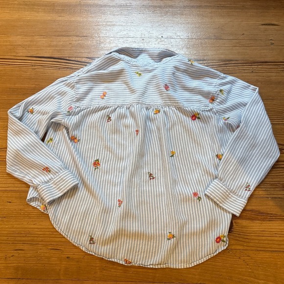 Jane + Delancey Button Down Women Blue Floral Striped Embroidered SIZE L - Picture 5 of 5